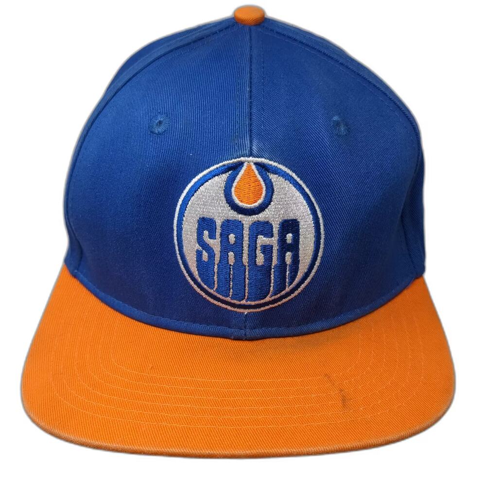 Saga Snapback Hat Blue Orange One Size Adjustable Embroidered Flat Brim